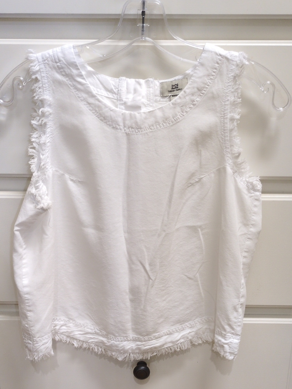Thread & Supply White Frayed-Trim Sleeveless Tank, XS, Great Condition
